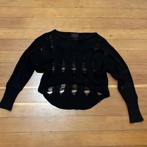 Heavy Red Gothic Open Knit Crop Sweater